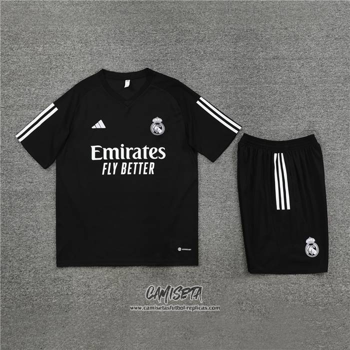 Chandal del Real Madrid 2023-2024 Manga Corta Negro - Pantalon Corto